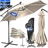 KESSER® Alu Ampelschirm LED Solar Ø350cm Inkl. Abdeckung Fernbedienung...