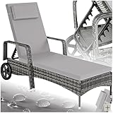 tectake Poly Rattan Gartenliege mit Rollen, 6-Fach höhenverstellbarer...