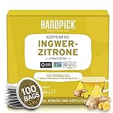 HANDPICK, Grüntee Ingwer Zitroneteebeutel (100 Stück) Reine Ingwertee |...