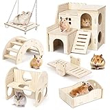 Bomoya 6 Stück DIY Hamster Spielzeug aus Holz, Haus Versteck Kauspielzeug...