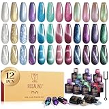 ROSALIND UV Nagellack Set Magnetisch, 12 Farben Cat Eye Gel Nagellack Katzenauge...