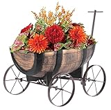 STREND PRO Blumenwagen Whiskyfass - Pflanzwagen auf rädern, Gartendeko...