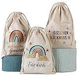 Papierdrachen 3 Geschenksäckchen zum Geburtstag - Regenbogen - aus Baumwolle -...