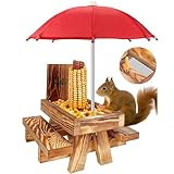 MIXXIDEA Eichhörnchen-Futterstation Picknicktisch mit hohem Regenschirm,...