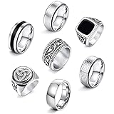 JeweBella 7 Stück Ringe Herren Edelstahl Ringe Silber Matt Poliert Keltischer...