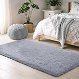 BEIMO Hochflor Teppich Flauschig Grau Teppich Wohnzimmer 80x150 Teppiche...