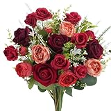 Luabue Kunstblumenstrauß Rosen mit Eukalyptus und Lavendel Künstliche Blumen...