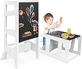 Dripex Lernturm Für Kinder Baby, Montessori Lernturm mit Tafel, Der Tritthocker...