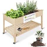 Juskys Hochbeet Freya mit Rädern - 123 x 83 x 60 cm - Holz, Vliesstoff & Ablage...
