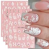 4 Blatt 3D Nagelsticker Frühling Blume Nagelaufkleber 5D Stereoskopisch...