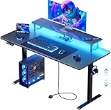 HLONONE Gaming Tisch mit LED, Höhenverstellbarer Schreibtisch 120 x 60 cm,...