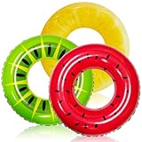 JOYIN 3 Stück Aufblasbare Schwimmringe mit Sommerfruchtmalerei, Kiwi, Zitrone und Wassermelone, 82.5 cm Badespielzeug für Poolparty Dekorationen