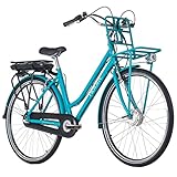 Adore Alu E-City-Bike Damen 28'' Cantaloupe blau Frontmotor 36 V/10,4 Ah 3...