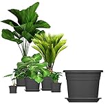 BigDean 5X Blumentopf Ø 20 cm Farbe Anthrazit & Untersetzer Kunststoff...