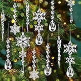 16 Stück Kristall Ornament Christbaumschmuck, Acryl Schneeflocke Eiszapfen...