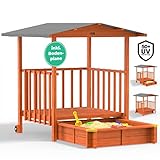 Spielwerk® Sandkasten Merle Sonnendach 143x130x130cm Veranda 95x95x20cm...