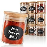 CLIDOR Gewürzgläser Rund - 12 x 125ml Set, Erhöhte Glasstärke, Stapelbare...