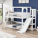 Merax Etagenbett 90x200cm mit Rutsche, Kinderbett mit Regal & Sicherheitsleiter,...