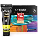 ARTEZA Acrylfarben, Set mit 14 Farbtuben, 120 ml Acrylfarbe pro Tube, Künstler...