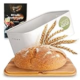 Nachhaltiger Brotkasten Weiß - Bambus Brotbox - Brotkasten mit Schneidebrett -...