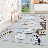 HomebyHome Kurzflor Kinderteppich für Jungen und Mädchen 160 x 230 cm Grau...