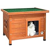 VOUNOT® Katzenhaus aus Holz, Katzen Haus mit Asphaltdach, Katzenhütte für...