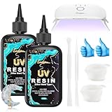 UV Resin Set mit UV Lampe, 200g UV Harz kristallklares UV epoxidharz für DIY...