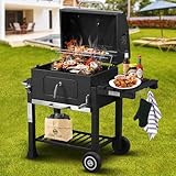 Strattore Holzkohlegrill XL BBQ Grillwagen Verstellbarer Standgrill mit Deckel...