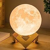 Mydethun Mondlampe 3D Moonlight 12cm mit Holzständer Touch Control und USB...