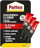 Pattex Sekundenkleber Flüssig Mini Trio, spülmaschinenfester Superkleber in 3...