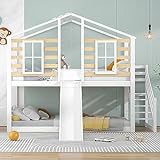 Kinderbett Baumhaus mit Treppe und Rutsche, Etagenbett mit Fenster und 1X...