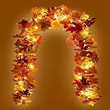 KASZOO 2 Stück Ahornblätter Herbstgirlande Mit 40 LEDs - 176cm/Stück...