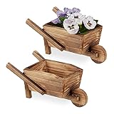 Relaxdays Pflanzschubkarre 2er Set, gebranntes Holz, Gartendeko, Vintage Design,...