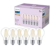 Philips classic A60 LED Lampe, 60 Watt, klar, E27 Sockel, 2700 K warmweißes...
