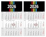 GEIGER-OFFICE 3-Monatskalender 2026 Pilot -,2 Stück Wandkalender 30 x 50 cm...