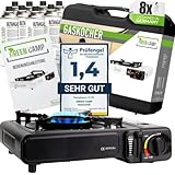 GREEN CAMP® Gaskocher inkl. 8 Kartuschen Campingkocher mit Piezozündung -...