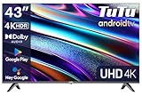 TuTu Smart TV 43 Zoll (108 cm) 4K UHD LED Fernseher Android TV mit WLAN, HDR,...