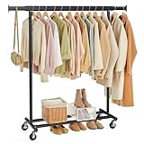 SONGMICS Kleiderständer auf Rollen, Schwerlast-Garderobenständer, ausziehbare...