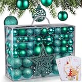 ONBEST Weihnachtskugeln 128-teiliges Set – 1x Baumspitze Glitzer Stern & 127x...