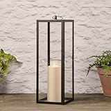 Lights4fun 60cm Bowen Laterne Schwarz Metall Outdoor mit TruGlow® LED Kerze mit...