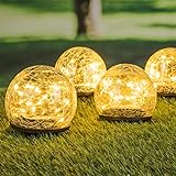 LED Solar Kugel Leuchten im 4er Set - Bruch Glas Optik - Garten Deko Lampen...