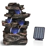 Bloomida Gartenbrunnen Solar für Indoor & Outdoor mit Beleuchtung LED –...