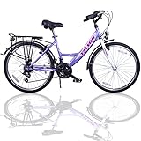 Talson 24 Zoll Fahrrad 21-Gang Shimano SCHALTUNG MIT Beleuchtung Lila-Weiss