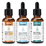 BIO Gesichtspflege Set mit Vitamin C Serum, Retinol Serum, Hyaluron Serum für...