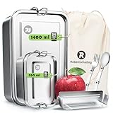 Rebelnomading 2x 1400 ml & 550 ml Edelstahl Brotdose Erwachsene Mit Tragetasche,...