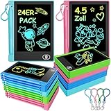 Electight Klein LCD-Schreibtablett mit Haken, 24 Stück 4.5 Zoll LCD Schreibtafel, Bunte Elektronischer Zaubertafel, Löschbar, Tragbar, Reisespielzeug und Geschenke für Kinder