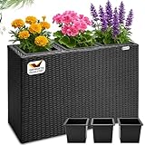 Casaria® Blumenkasten 3 Innentöpfe Polyrattan Herausnehmbar Wasserablauf...