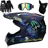 Sarari Professionelle Racing Motocross Helm, 4 Pack Helmbrille Handschuhe Set...