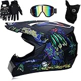 Sarari Professionelle Racing Motocross Helm, 4 Pack Helmbrille Handschuhe Set...