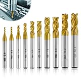 10 Stück HSS Hartmetall Schaftfräser Satz 4 Flöten Titan VHM Schaftfräser...